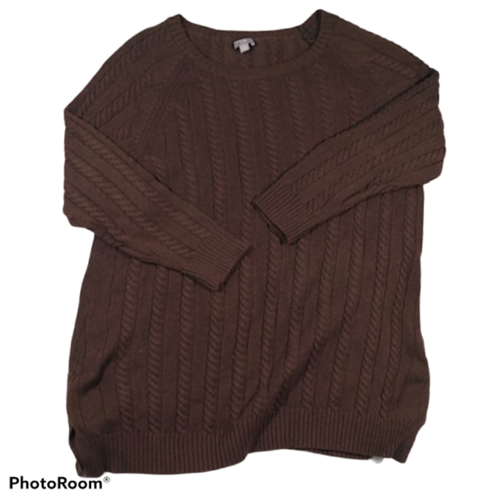 Cableknit polyester wool blend sweater XL